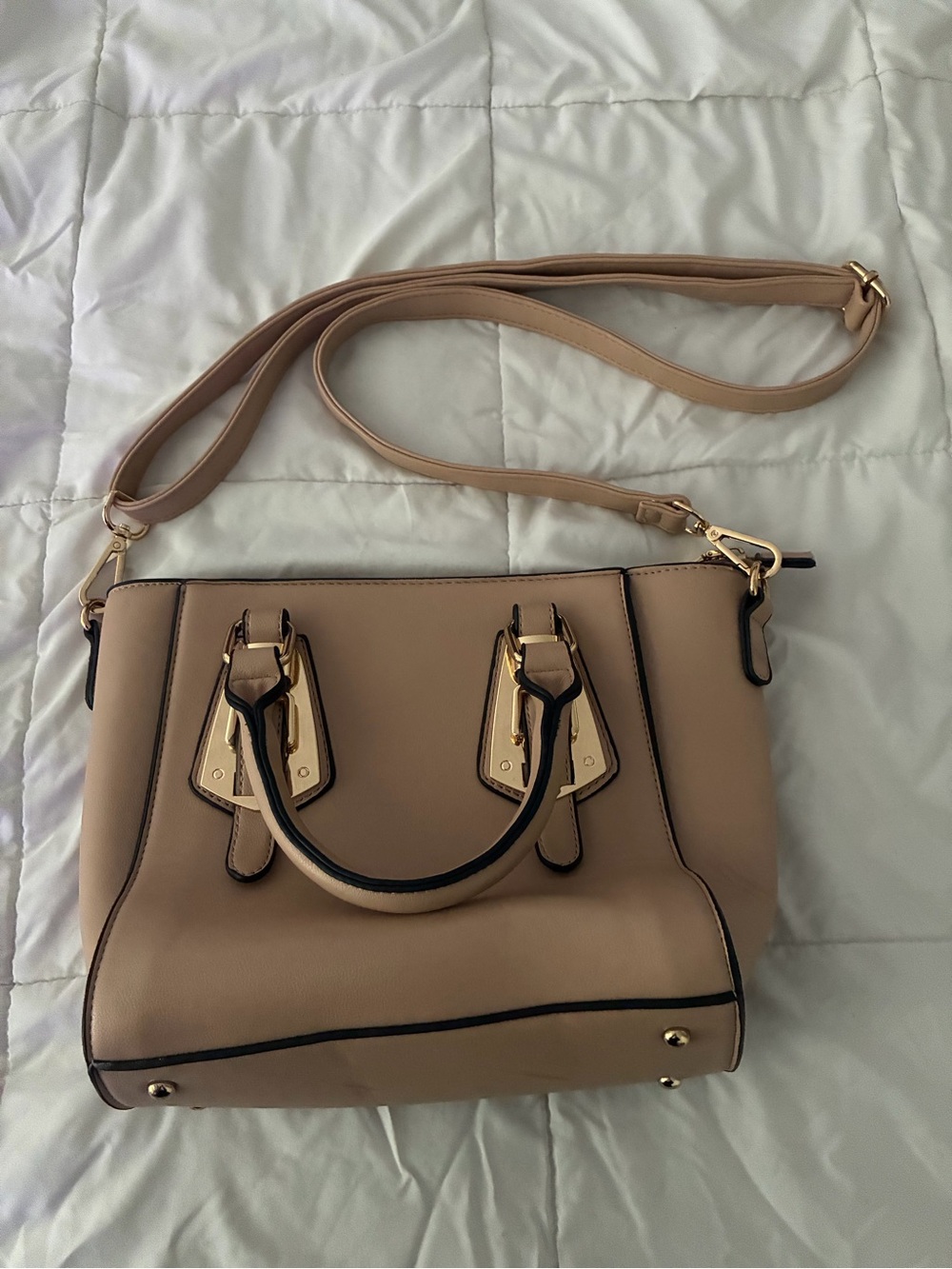 Classic Neutral Convertible Crossbody Handbag - Beige